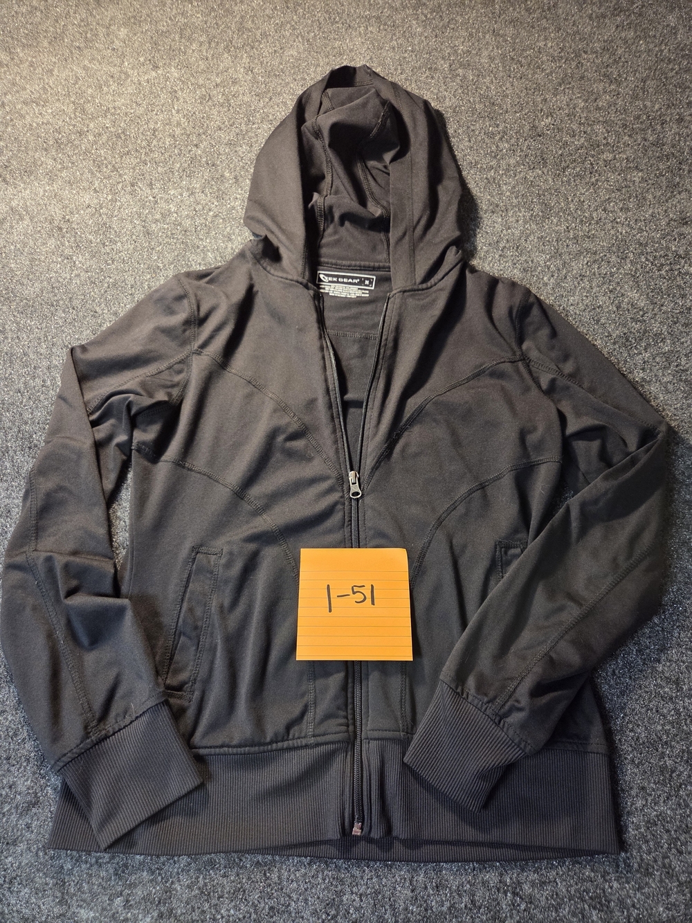 Tek Gear Women's Black Hooded Full Zip Athletic Performance Shirt– Size M